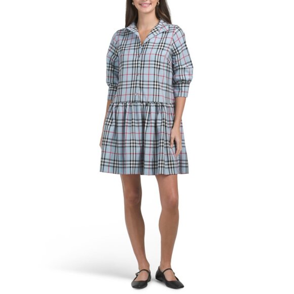 GRETCHEN SCOTT PLAID COMBO Three-quarter Sleeve Plaid Mini8 Dress - Picture 1 of 2